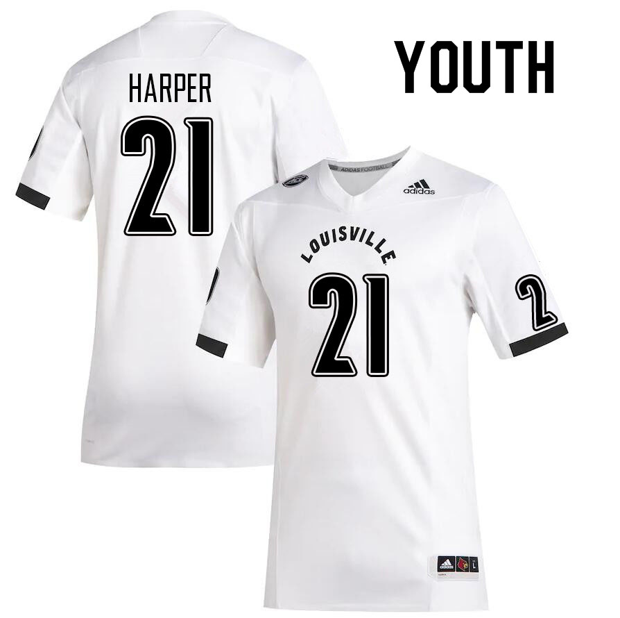 Youth #21 Nicario Harper Louisville Cardinals College Football Jerseys Sale-White